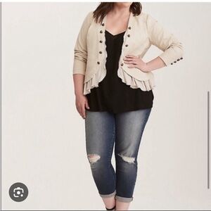 Torrid Women’s Stretch Twill Peplum Military Jacket Color Khaki Size 1x (14/16).